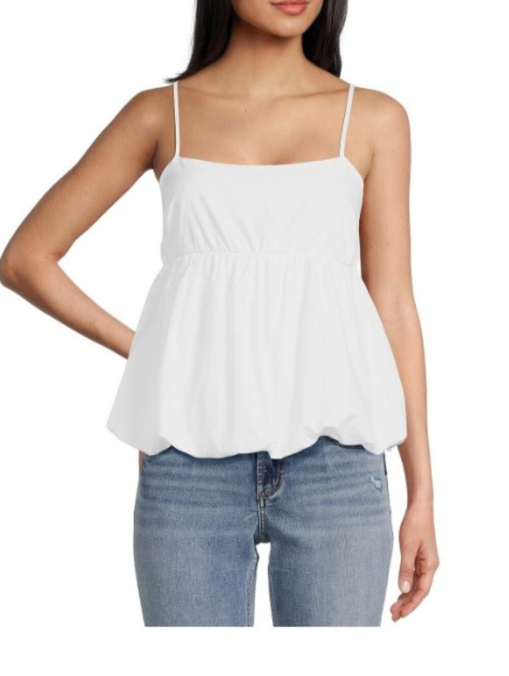 Moa Moa White Sleeveless Bubble-Hem Women's Top Sz L